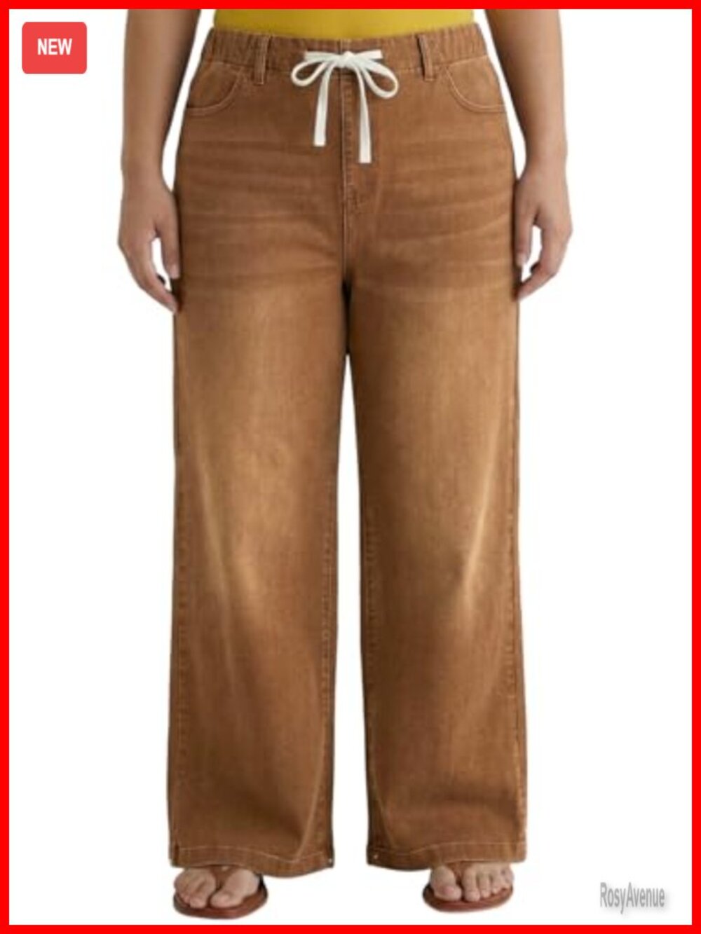 Plus Size Wide Leg Jeans with Pockets Elastic Waist Drawstring Denim